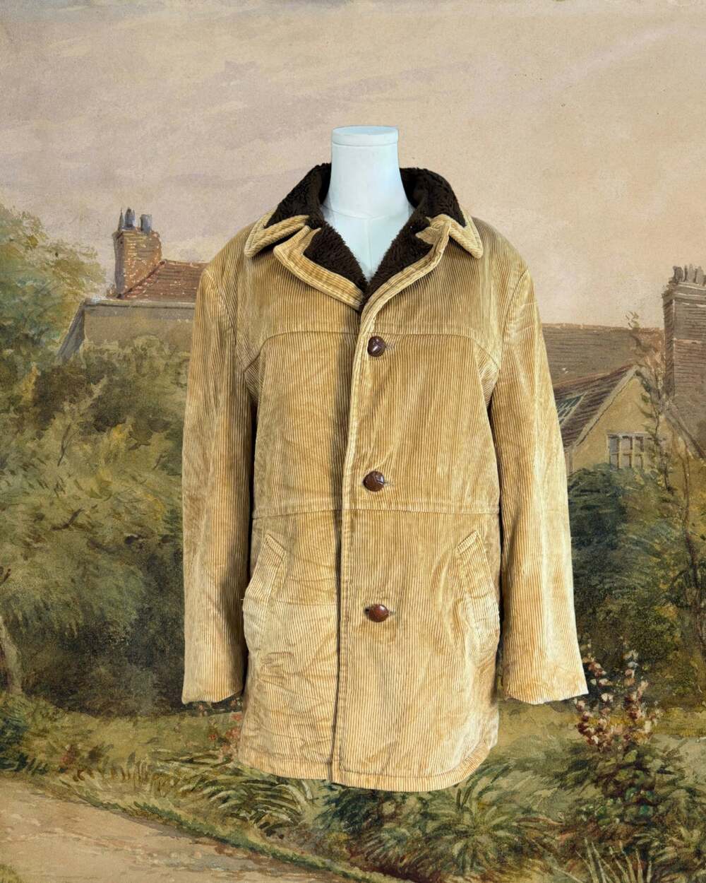 Vintage 70s Lakeland Corduroy Faux Fur Lined Rancher Jacket Mens 42 Car Coat